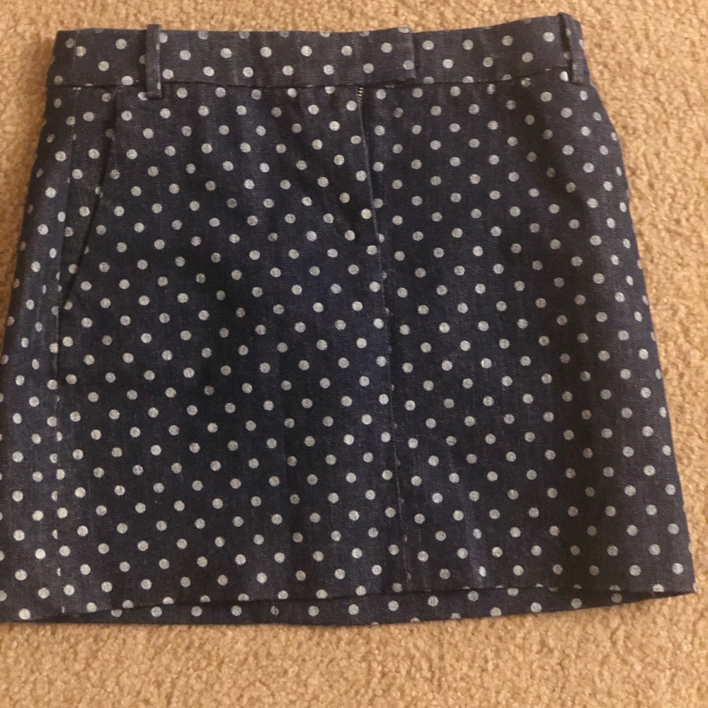 JCREW denim polka dot mini skirt